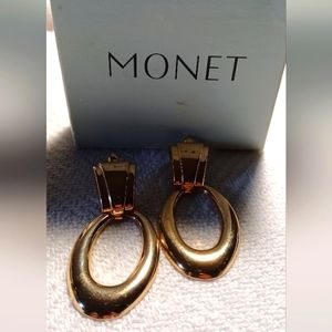 Vintage MONET earrings drop knockers hoop pearsed earrings.